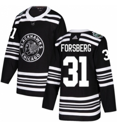 Men's Adidas Chicago Blackhawks #31 Anton Forsberg Authentic Black 2019 Winter Classic NHL Jersey