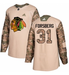 Men's Adidas Chicago Blackhawks #31 Anton Forsberg Authentic Camo Veterans Day Practice NHL Jersey