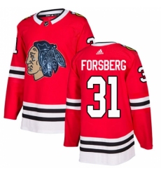 Men's Adidas Chicago Blackhawks #31 Anton Forsberg Authentic Red Fashion Gold NHL Jersey