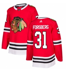 Men's Adidas Chicago Blackhawks #31 Anton Forsberg Authentic Red Home NHL Jersey