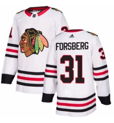 Men's Adidas Chicago Blackhawks #31 Anton Forsberg Authentic White Away NHL Jersey