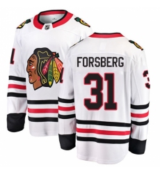 Men's Chicago Blackhawks #31 Anton Forsberg Fanatics Branded White Away Breakaway NHL Jersey