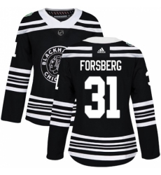 Women's Adidas Chicago Blackhawks #31 Anton Forsberg Authentic Black 2019 Winter Classic NHL Jersey