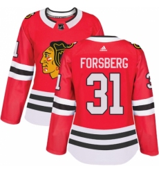 Women's Adidas Chicago Blackhawks #31 Anton Forsberg Authentic Red Home NHL Jersey