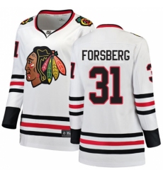 Women's Chicago Blackhawks #31 Anton Forsberg Authentic White Away Fanatics Branded Breakaway NHL Jersey