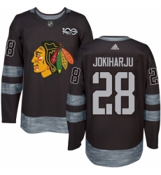 Men's Adidas Chicago Blackhawks #28 Henri Jokiharju Authentic Black 1917-2017 100th Anniversary NHL Jersey