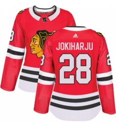 Women's Adidas Chicago Blackhawks #28 Henri Jokiharju Authentic Red Home NHL Jersey