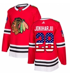 Youth Adidas Chicago Blackhawks #28 Henri Jokiharju Authentic Red USA Flag Fashion NHL Jersey