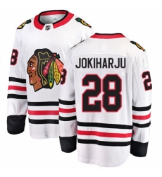 Youth Chicago Blackhawks #28 Henri Jokiharju Fanatics Branded White Away Breakaway NHL Jersey