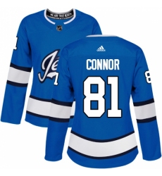 Women's Adidas Winnipeg Jets #81 Kyle Connor Authentic Blue Alternate NHL Jersey