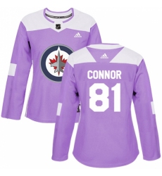 Women's Adidas Winnipeg Jets #81 Kyle Connor Authentic Purple Fights Cancer Practice NHL Jersey