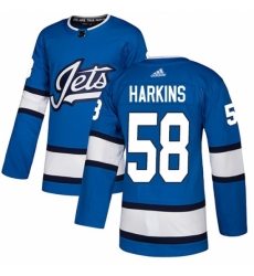 Men's Adidas Winnipeg Jets #58 Jansen Harkins Authentic Blue Alternate NHL Jersey