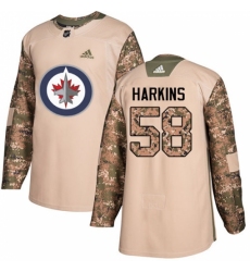 Men's Adidas Winnipeg Jets #58 Jansen Harkins Authentic Camo Veterans Day Practice NHL Jersey