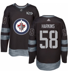 Men's Adidas Winnipeg Jets #58 Jansen Harkins Premier Black 1917-2017 100th Anniversary NHL Jersey