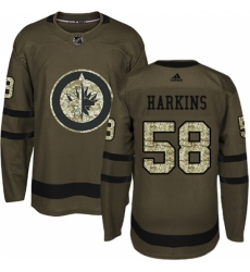 Men's Adidas Winnipeg Jets #58 Jansen Harkins Premier Green Salute to Service NHL Jersey