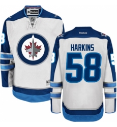 Men's Reebok Winnipeg Jets #58 Jansen Harkins Authentic White Away NHL Jersey