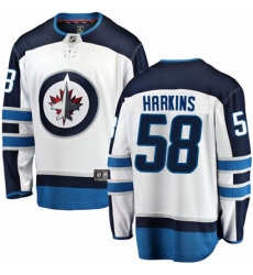 Men's Winnipeg Jets #58 Jansen Harkins Fanatics Branded White Away Breakaway NHL Jersey