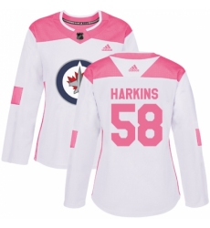 Women's Adidas Winnipeg Jets #58 Jansen Harkins Authentic White/Pink Fashion NHL Jersey