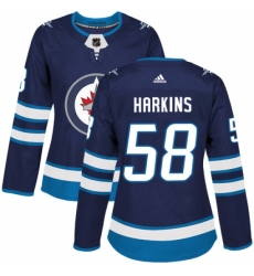 Women's Adidas Winnipeg Jets #58 Jansen Harkins Premier Navy Blue Home NHL Jersey