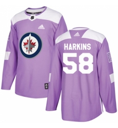 Youth Adidas Winnipeg Jets #58 Jansen Harkins Authentic Purple Fights Cancer Practice NHL Jersey