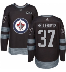 Men's Adidas Winnipeg Jets #37 Connor Hellebuyck Authentic Black 1917-2017 100th Anniversary NHL Jersey