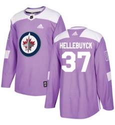 Men's Adidas Winnipeg Jets #37 Connor Hellebuyck Authentic Purple Fights Cancer Practice NHL Jersey