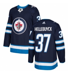 Men's Adidas Winnipeg Jets #37 Connor Hellebuyck Premier Navy Blue Home NHL Jersey