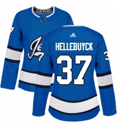 Women's Adidas Winnipeg Jets #37 Connor Hellebuyck Authentic Blue Alternate NHL Jersey