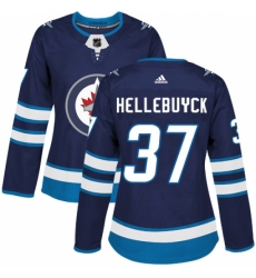 Women's Adidas Winnipeg Jets #37 Connor Hellebuyck Authentic Navy Blue Home NHL Jersey