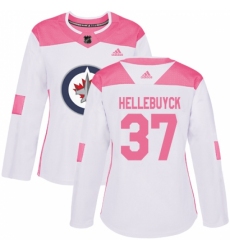 Women's Adidas Winnipeg Jets #37 Connor Hellebuyck Authentic White/Pink Fashion NHL Jersey