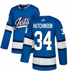 Men's Adidas Winnipeg Jets #34 Michael Hutchinson Authentic Blue Alternate NHL Jersey