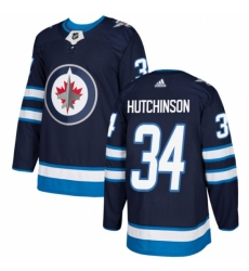 Men's Adidas Winnipeg Jets #34 Michael Hutchinson Authentic Navy Blue Home NHL Jersey