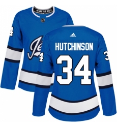 Women's Adidas Winnipeg Jets #34 Michael Hutchinson Authentic Blue Alternate NHL Jersey