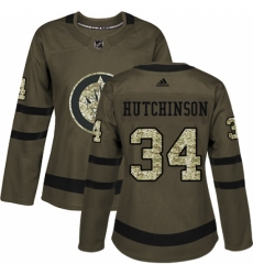 Women's Adidas Winnipeg Jets #34 Michael Hutchinson Authentic Green Salute to Service NHL Jersey