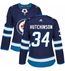 Women's Adidas Winnipeg Jets #34 Michael Hutchinson Authentic Navy Blue Home NHL Jersey