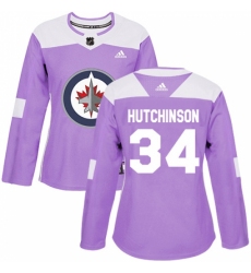 Women's Adidas Winnipeg Jets #34 Michael Hutchinson Authentic Purple Fights Cancer Practice NHL Jersey