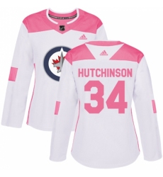 Women's Adidas Winnipeg Jets #34 Michael Hutchinson Authentic White/Pink Fashion NHL Jersey