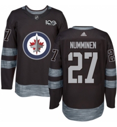 Men's Adidas Winnipeg Jets #27 Teppo Numminen Authentic Black 1917-2017 100th Anniversary NHL Jersey