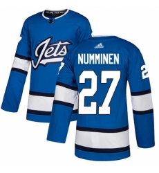 Men's Adidas Winnipeg Jets #27 Teppo Numminen Authentic Blue Alternate NHL Jersey