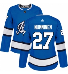 Women's Adidas Winnipeg Jets #27 Teppo Numminen Authentic Blue Alternate NHL Jersey