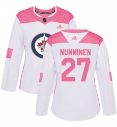 Women's Adidas Winnipeg Jets #27 Teppo Numminen Authentic White/Pink Fashion NHL Jersey