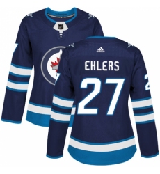 Women's Adidas Winnipeg Jets #27 Nikolaj Ehlers Authentic Navy Blue Home NHL Jersey