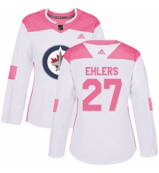 Women's Adidas Winnipeg Jets #27 Nikolaj Ehlers Authentic White/Pink Fashion NHL Jersey