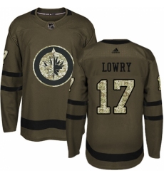 Men's Adidas Winnipeg Jets #17 Adam Lowry Authentic Green Salute to Service NHL Jersey