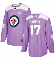 Men's Adidas Winnipeg Jets #17 Adam Lowry Authentic Purple Fights Cancer Practice NHL Jersey