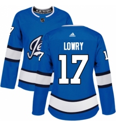 Women's Adidas Winnipeg Jets #17 Adam Lowry Authentic Blue Alternate NHL Jersey