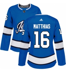 Women's Adidas Winnipeg Jets #16 Shawn Matthias Authentic Blue Alternate NHL Jersey