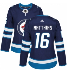 Women's Adidas Winnipeg Jets #16 Shawn Matthias Premier Navy Blue Home NHL Jersey