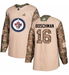 Men's Adidas Winnipeg Jets #16 Laurie Boschman Authentic Camo Veterans Day Practice NHL Jersey