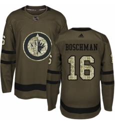 Men's Adidas Winnipeg Jets #16 Laurie Boschman Premier Green Salute to Service NHL Jersey